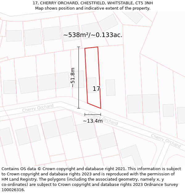 17, CHERRY ORCHARD, CHESTFIELD, WHITSTABLE, CT5 3NH: Plot and title map