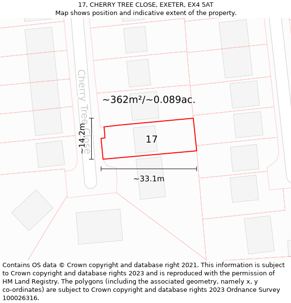 17, CHERRY TREE CLOSE, EXETER, EX4 5AT: Plot and title map