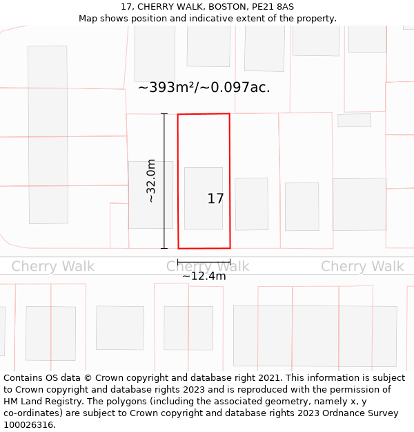 17, CHERRY WALK, BOSTON, PE21 8AS: Plot and title map