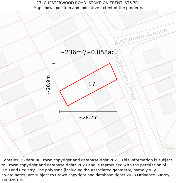 17, CHESTERWOOD ROAD, STOKE-ON-TRENT, ST6 7EL: Plot and title map