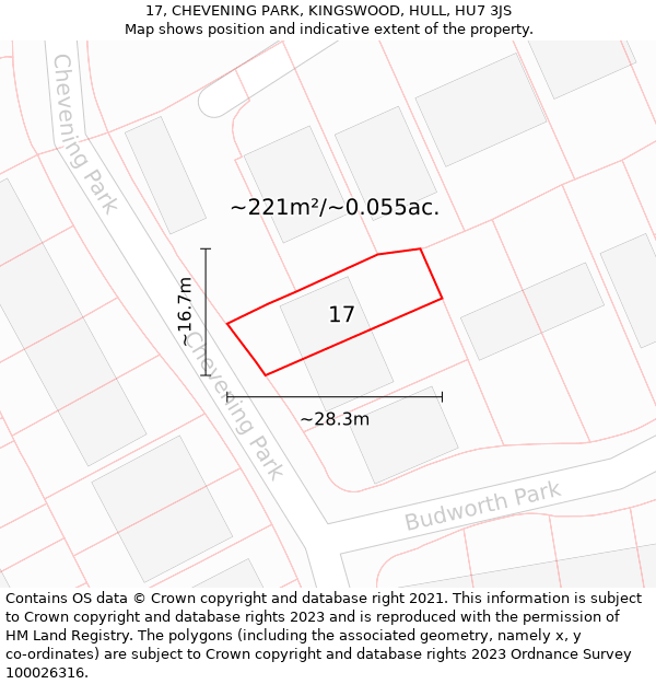 17, CHEVENING PARK, KINGSWOOD, HULL, HU7 3JS: Plot and title map