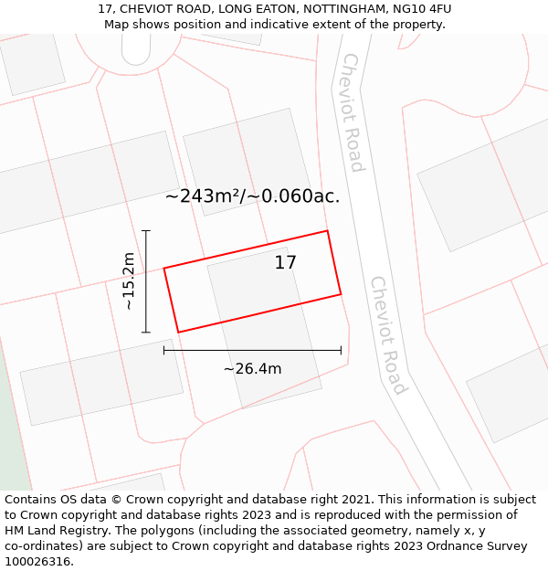 17, CHEVIOT ROAD, LONG EATON, NOTTINGHAM, NG10 4FU: Plot and title map