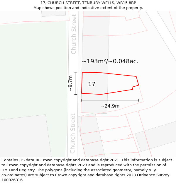 17, CHURCH STREET, TENBURY WELLS, WR15 8BP: Plot and title map