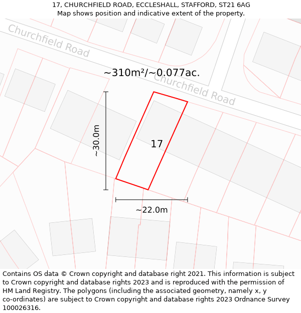 17, CHURCHFIELD ROAD, ECCLESHALL, STAFFORD, ST21 6AG: Plot and title map