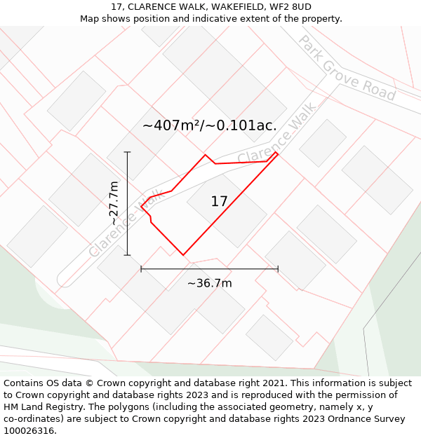 17, CLARENCE WALK, WAKEFIELD, WF2 8UD: Plot and title map