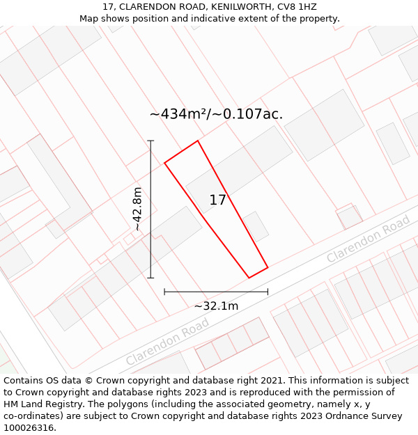 17, CLARENDON ROAD, KENILWORTH, CV8 1HZ: Plot and title map