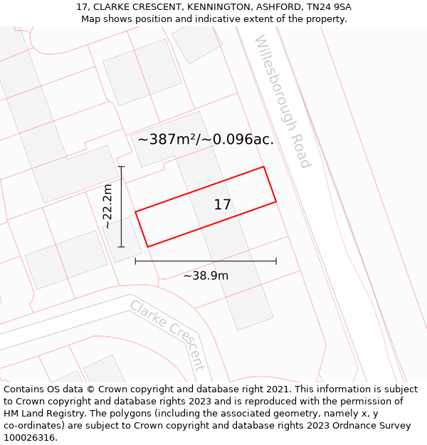 17, CLARKE CRESCENT, KENNINGTON, ASHFORD, TN24 9SA: Plot and title map