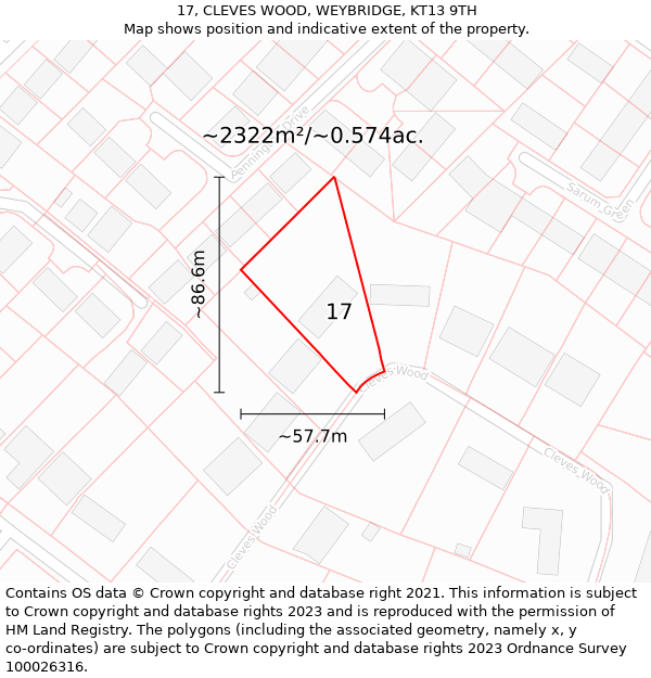 17, CLEVES WOOD, WEYBRIDGE, KT13 9TH: Plot and title map