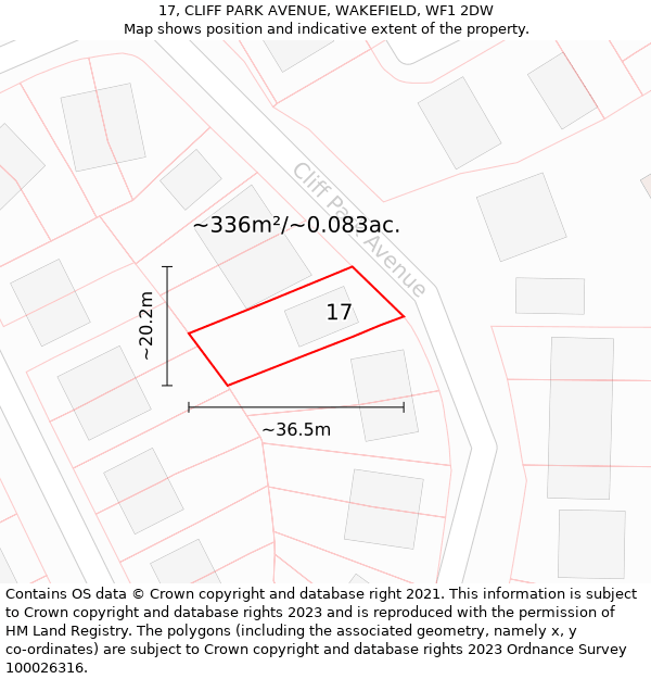 17, CLIFF PARK AVENUE, WAKEFIELD, WF1 2DW: Plot and title map