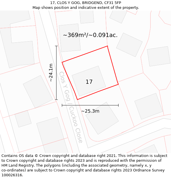 17, CLOS Y GOG, BRIDGEND, CF31 5FP: Plot and title map