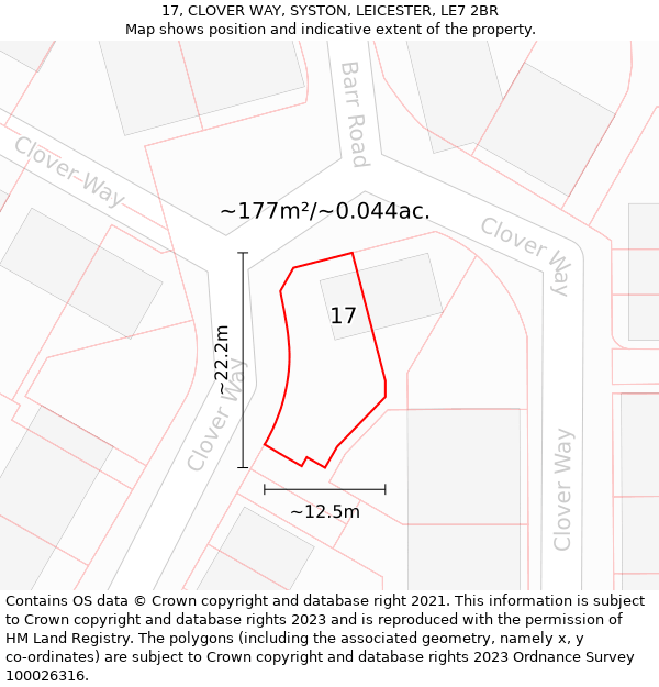 17, CLOVER WAY, SYSTON, LEICESTER, LE7 2BR: Plot and title map