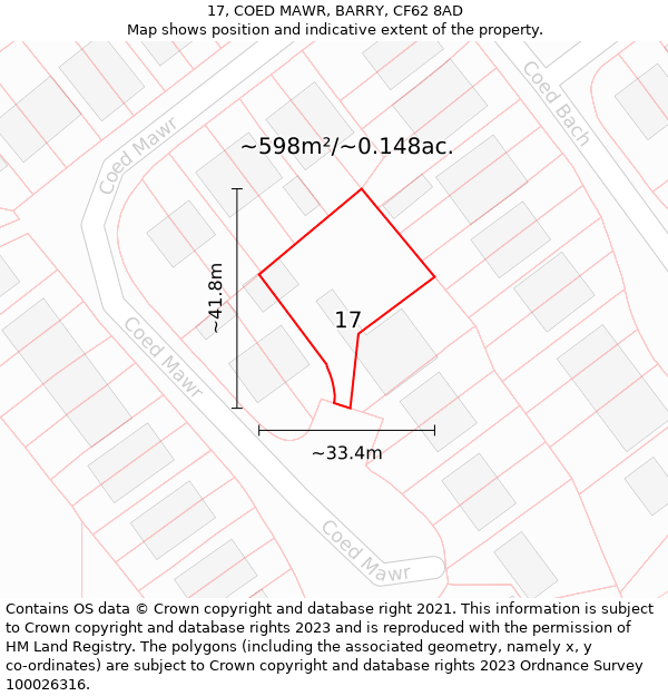 17, COED MAWR, BARRY, CF62 8AD: Plot and title map