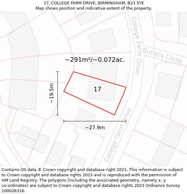 17, COLLEGE FARM DRIVE, BIRMINGHAM, B23 5YE: Plot and title map