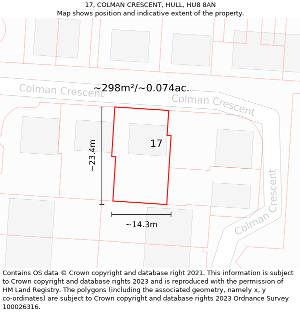 17, COLMAN CRESCENT, HULL, HU8 8AN: Plot and title map