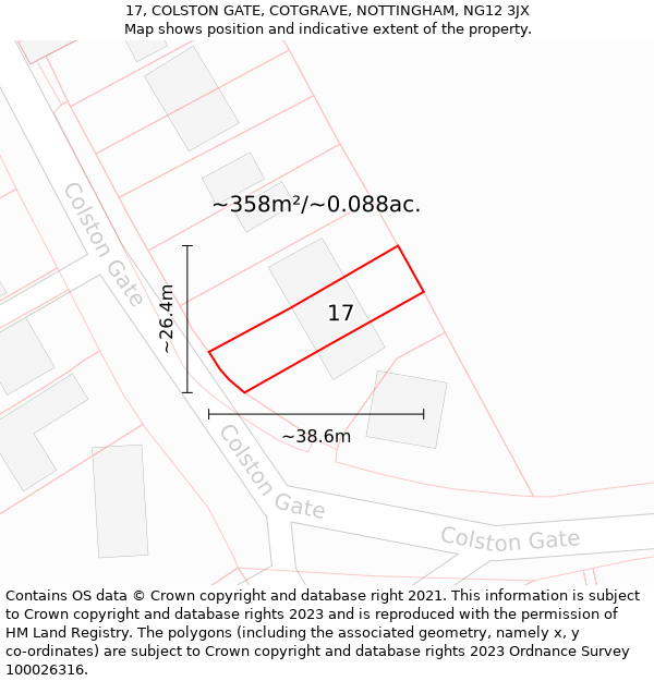 17, COLSTON GATE, COTGRAVE, NOTTINGHAM, NG12 3JX: Plot and title map