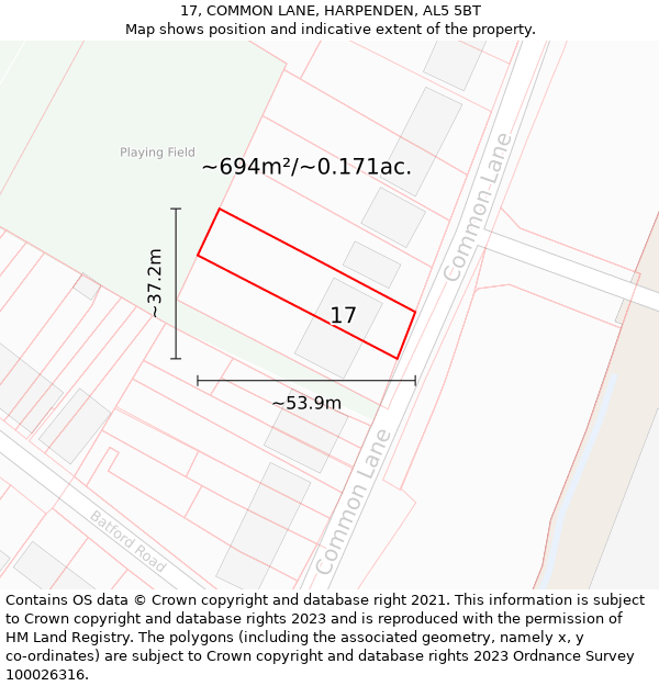 17, COMMON LANE, HARPENDEN, AL5 5BT: Plot and title map