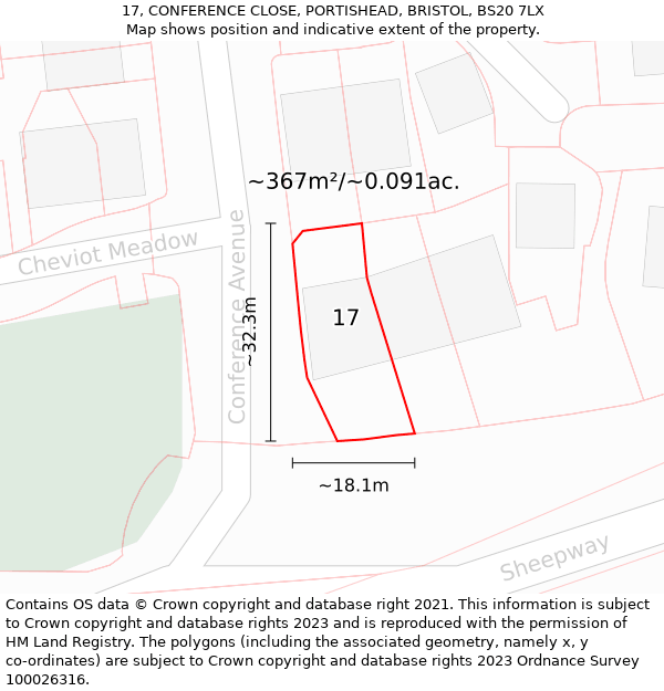 17, CONFERENCE CLOSE, PORTISHEAD, BRISTOL, BS20 7LX: Plot and title map