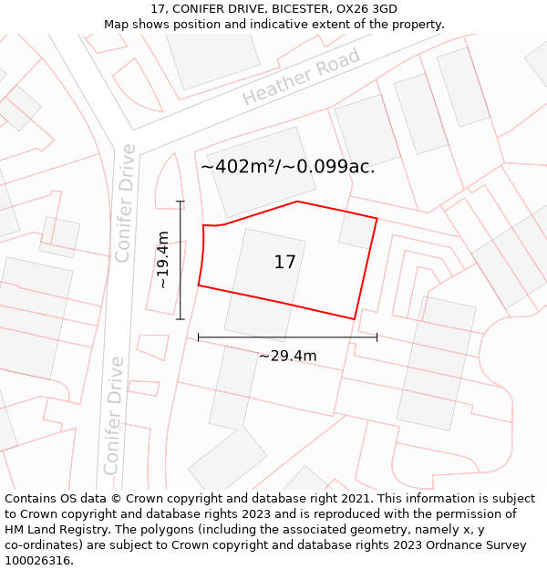 17, CONIFER DRIVE, BICESTER, OX26 3GD: Plot and title map