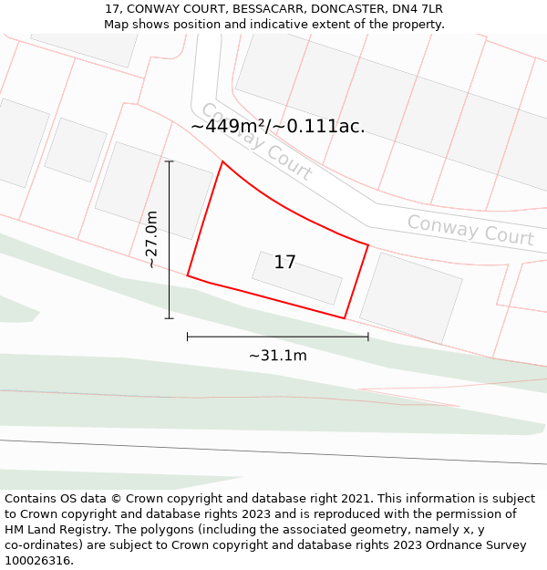 17, CONWAY COURT, BESSACARR, DONCASTER, DN4 7LR: Plot and title map