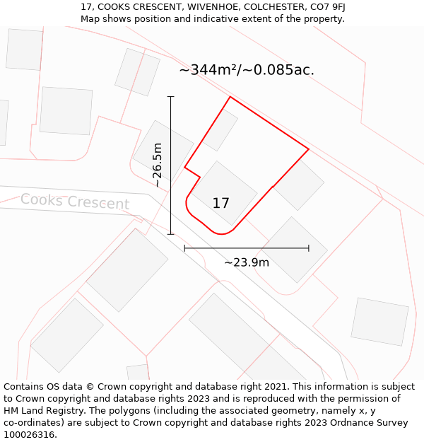 17, COOKS CRESCENT, WIVENHOE, COLCHESTER, CO7 9FJ: Plot and title map