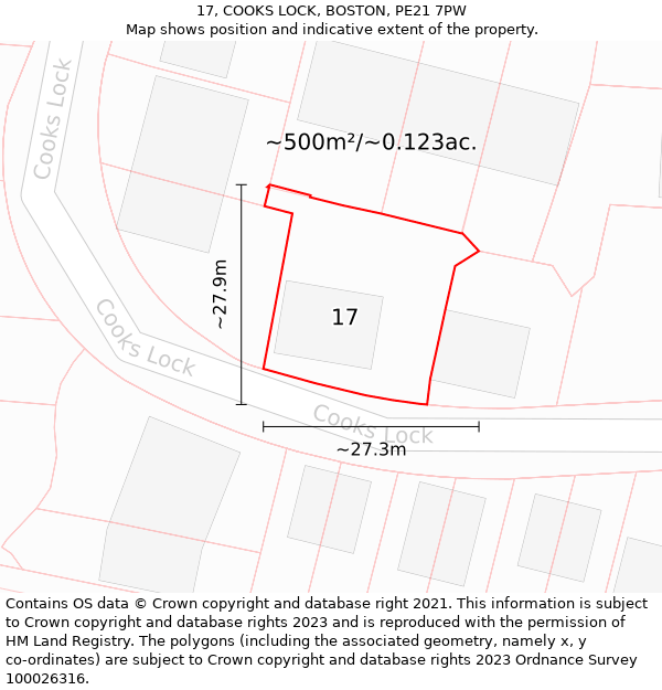 17, COOKS LOCK, BOSTON, PE21 7PW: Plot and title map