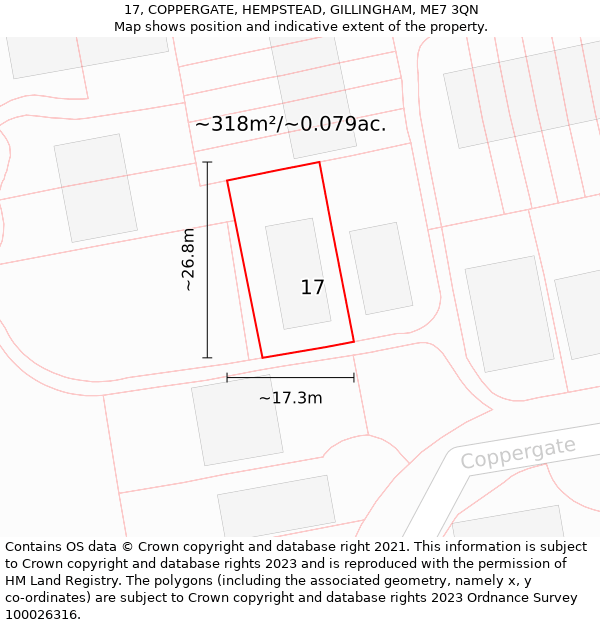 17, COPPERGATE, HEMPSTEAD, GILLINGHAM, ME7 3QN: Plot and title map