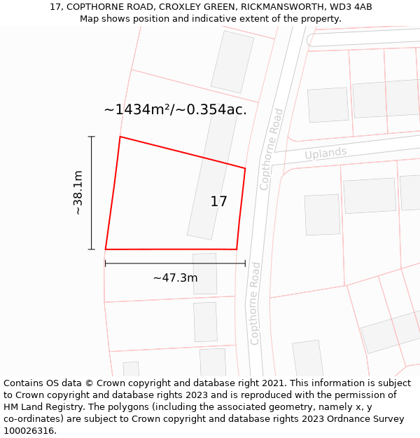 17, COPTHORNE ROAD, CROXLEY GREEN, RICKMANSWORTH, WD3 4AB: Plot and title map