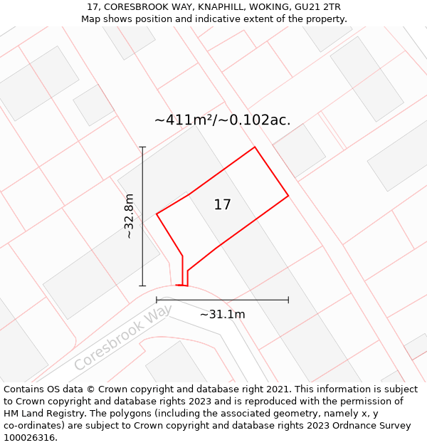 17, CORESBROOK WAY, KNAPHILL, WOKING, GU21 2TR: Plot and title map