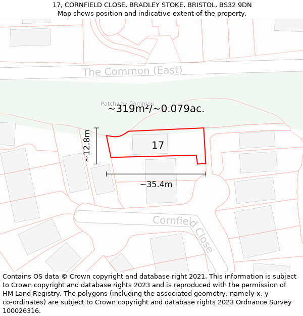 17, CORNFIELD CLOSE, BRADLEY STOKE, BRISTOL, BS32 9DN: Plot and title map