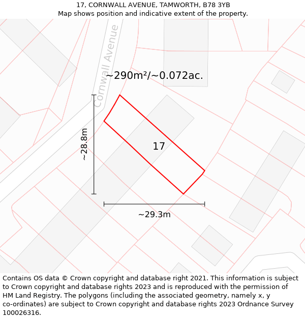 17, CORNWALL AVENUE, TAMWORTH, B78 3YB: Plot and title map