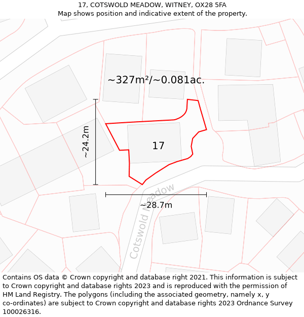 17, COTSWOLD MEADOW, WITNEY, OX28 5FA: Plot and title map