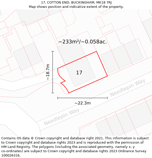 17, COTTON END, BUCKINGHAM, MK18 7RJ: Plot and title map