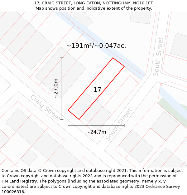 17, CRAIG STREET, LONG EATON, NOTTINGHAM, NG10 1ET: Plot and title map