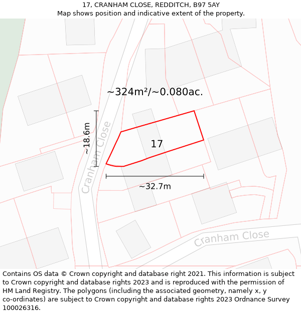 17, CRANHAM CLOSE, REDDITCH, B97 5AY: Plot and title map
