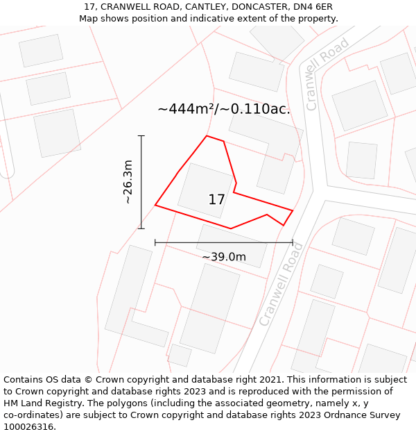 17, CRANWELL ROAD, CANTLEY, DONCASTER, DN4 6ER: Plot and title map