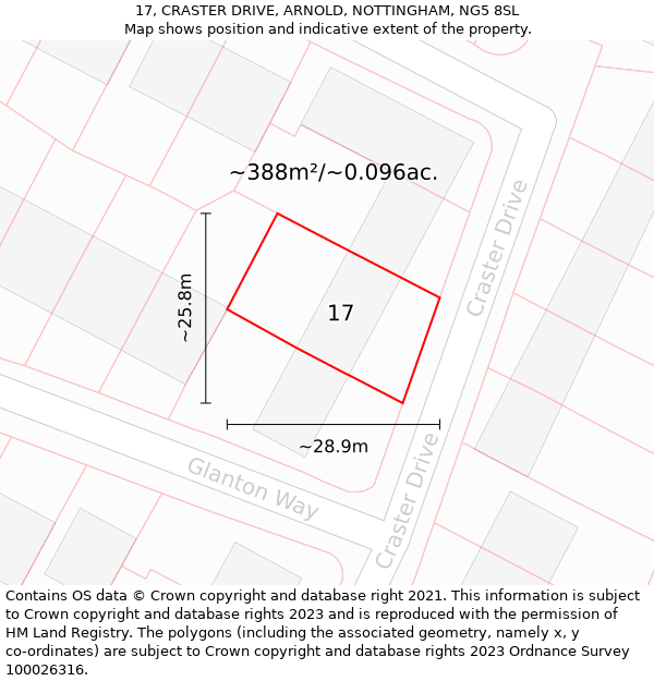 17, CRASTER DRIVE, ARNOLD, NOTTINGHAM, NG5 8SL: Plot and title map