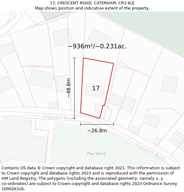 17, CRESCENT ROAD, CATERHAM, CR3 6LE: Plot and title map