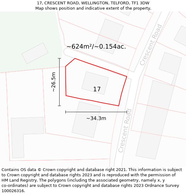 17, CRESCENT ROAD, WELLINGTON, TELFORD, TF1 3DW: Plot and title map