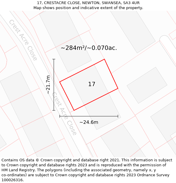 17, CRESTACRE CLOSE, NEWTON, SWANSEA, SA3 4UR: Plot and title map