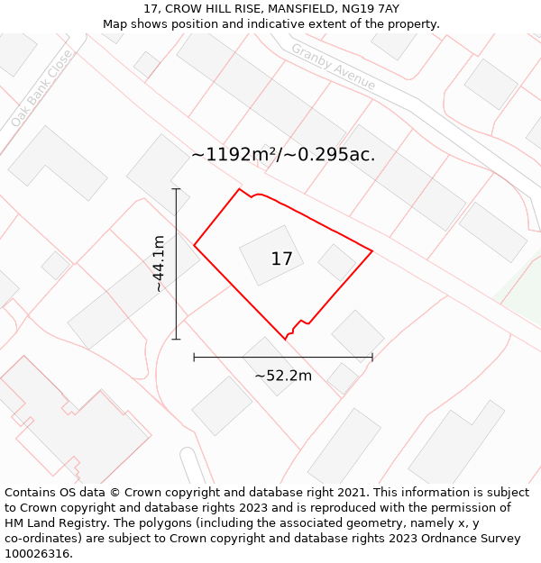 17, CROW HILL RISE, MANSFIELD, NG19 7AY: Plot and title map