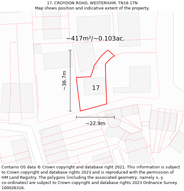 17, CROYDON ROAD, WESTERHAM, TN16 1TN: Plot and title map