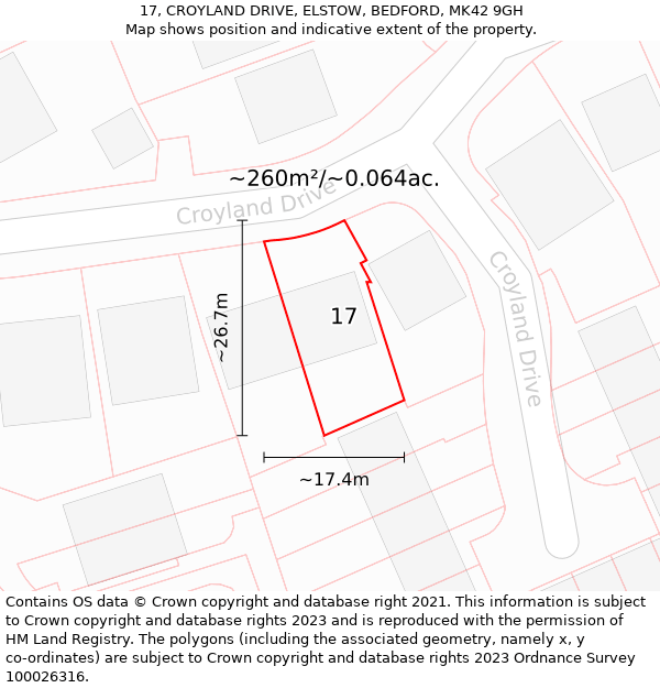 17, CROYLAND DRIVE, ELSTOW, BEDFORD, MK42 9GH: Plot and title map