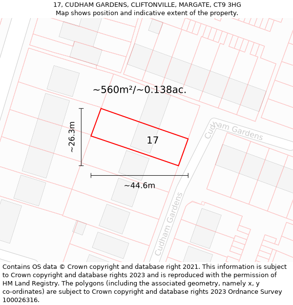 17, CUDHAM GARDENS, CLIFTONVILLE, MARGATE, CT9 3HG: Plot and title map