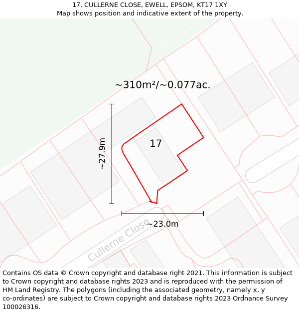 17, CULLERNE CLOSE, EWELL, EPSOM, KT17 1XY: Plot and title map