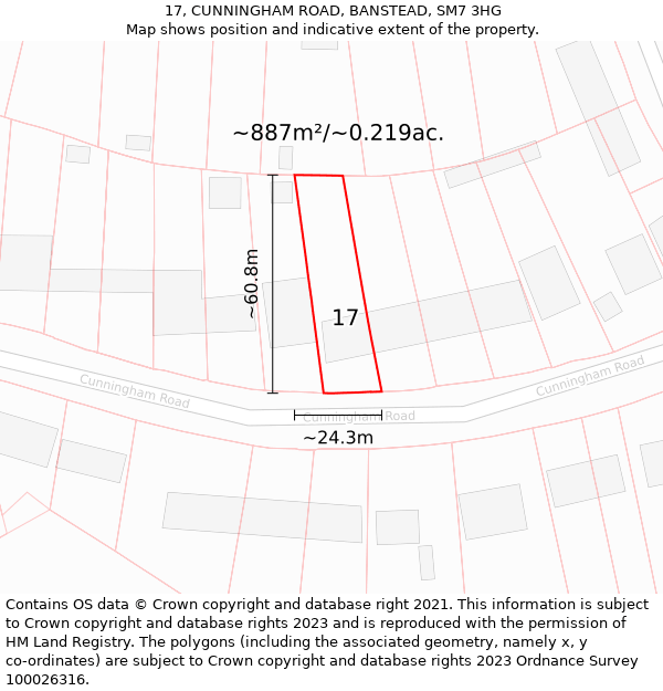 17, CUNNINGHAM ROAD, BANSTEAD, SM7 3HG: Plot and title map