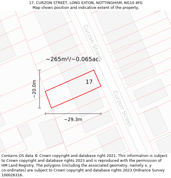 17, CURZON STREET, LONG EATON, NOTTINGHAM, NG10 4FG: Plot and title map