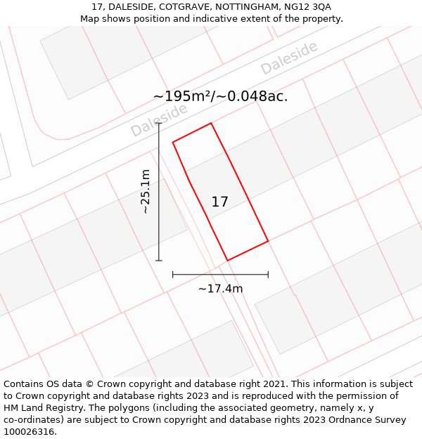 17, DALESIDE, COTGRAVE, NOTTINGHAM, NG12 3QA: Plot and title map