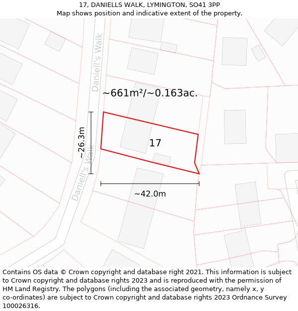 17, DANIELLS WALK, LYMINGTON, SO41 3PP: Plot and title map