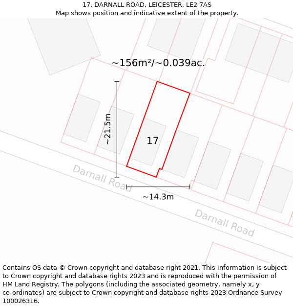 17, DARNALL ROAD, LEICESTER, LE2 7AS: Plot and title map