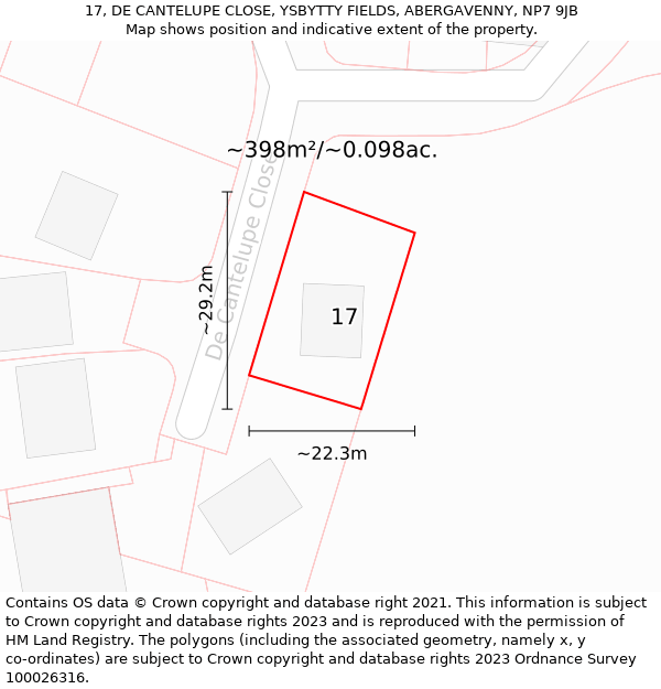 17, DE CANTELUPE CLOSE, YSBYTTY FIELDS, ABERGAVENNY, NP7 9JB: Plot and title map